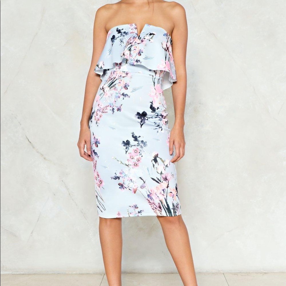 Strapless Floral Midi Dress